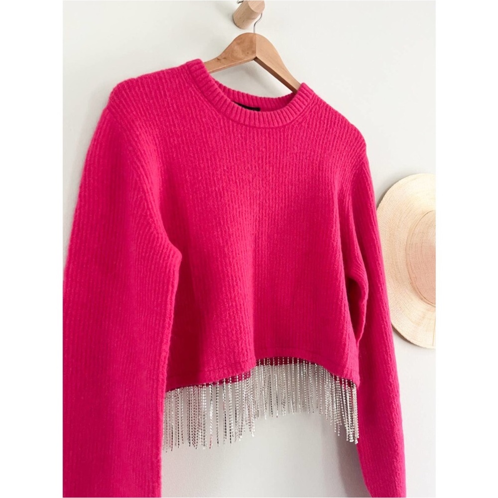 House of Harlow 1960 | Fuchsia Rhinestone Detail Sweater | Hot Pink Barbie Pink - Picture 12 of 12